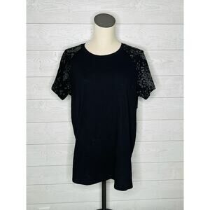 Torrid black Crew tee shirt leopard print raglan short sleeves Size 1(1X) 14-16